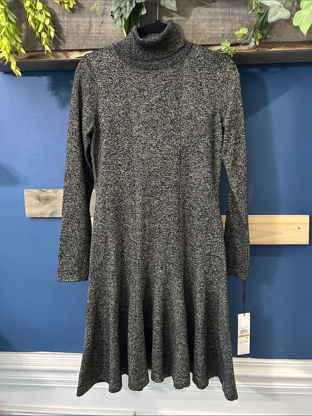 Calvin Klein Marled Turtleneck Long-Sleeve Sweater Flite Party Dress Sm